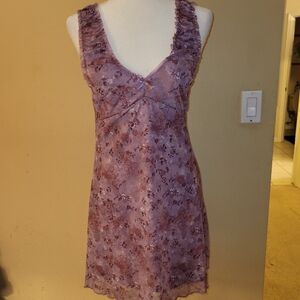 Hippie Rose Purple Lace Dress Midi Sleeveless V-Neck Ruffle Strap Size MD $11